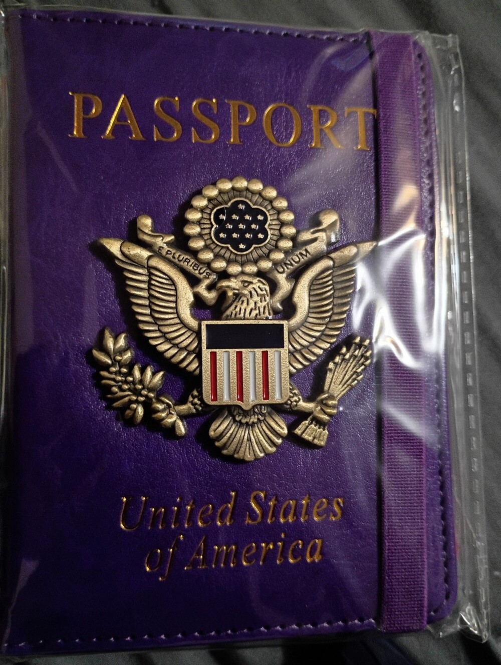 Navy Passport Cover with Gold Emblem - Men's Travel Accessory. Genuine Leather